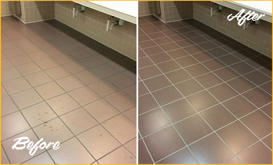 Before and After Picture of a Flemington Restrooms Tile and Grout Cleaned to Remove Embedded Dirt