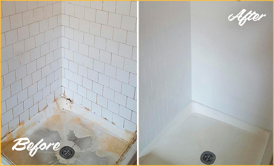 Before and After Picture of a Flemington Shower Tile and Grout Cleaned to Remove Soap Scum