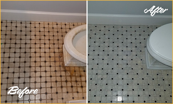 Before and After Picture of a Basking Ridge Bathroom Tile and Grout Cleaned to Remove Stains