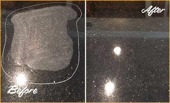Before and After Picture of a Flemington Hard Surface Restoration Service on a Granite Countertop to Remove Scratches