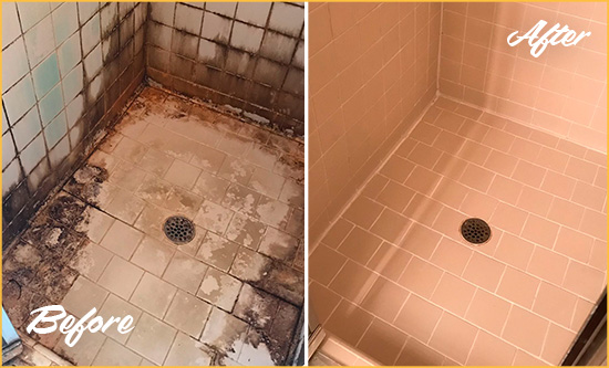 Before and After Picture of a Flemington Hard Surface Restoration Service on a Tile Bathroom to Repair Water Damage